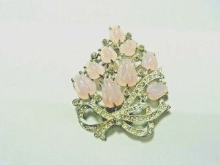 Vintage Fur/ Dress Clip Pink Tulip Shaped Stones With Rhinestones Bow