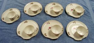 Set Of 7 Vintage Fine China Seashell Scallop Plates,  Rose Pattern,  W/coffee Cups