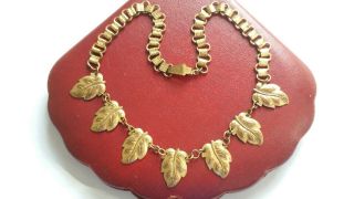 Vintage Art Deco Gold Tone Metal Leaf Necklace