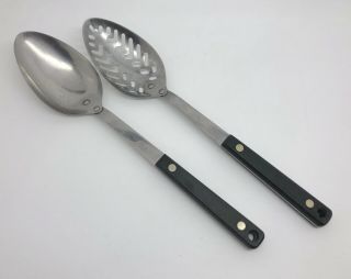 Vintage Flint Stainless Steel Slotted & Solid Spoons Composite Handles (rf1000)