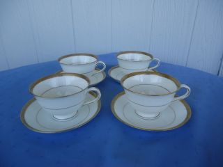 Vintage Crown Chelsea China 4 Tea Cups & Saucers Tea Set Gold 7030