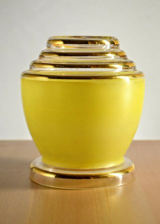 Vintage Art Deco Yellow,  Clear Glass Light Shade With Gold Gilt