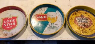 Three Vintage,  Rusty Beer Trays,  Jax Beer,  Lone Star Beer Grand Prize Beer