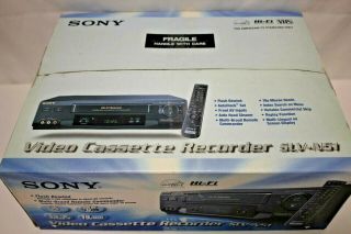 Sony SLV - N51 Hi - Fi Stereo VCR VHS Cassette Player w/ Remote,  Cords,  Box 7