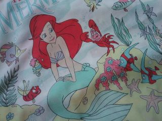 Vintage Disney THE LITTLE MERMAID Ariel Twin Flat Sheet,  Pillowcase 2