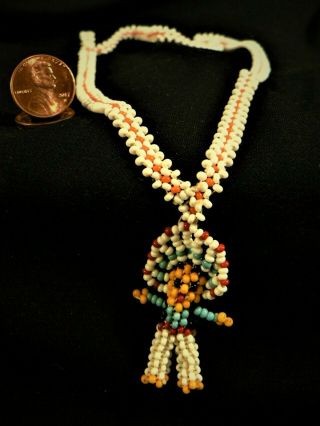 Vtg 60s Seed Bead Indian Necklace Chief Figure Pendant -