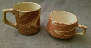 Emil Cahoy Handcrafted Swirled Pottery Colome South Dakota Vintage 2 Cups