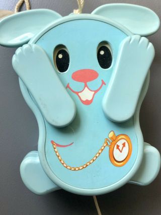 Tomy Peek A Boo Bunny Pull String Musical Crib Toy Baby Lullaby Blue 1980 Vtg