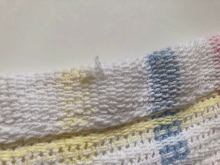 Vintage Pastel Pink Blue Yellow White Plaid Baby Blanket Cotton Flaws 50 x 35 