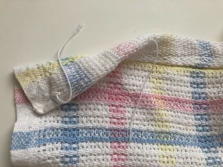 Vintage Pastel Pink Blue Yellow White Plaid Baby Blanket Cotton Flaws 50 x 35 