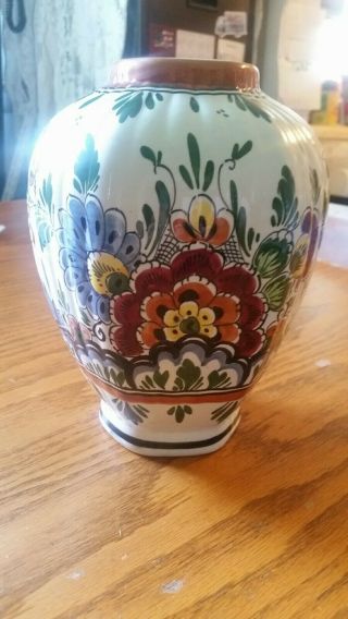 Vintage Polychrome Hand Painted Holland Floral Vase No.  258