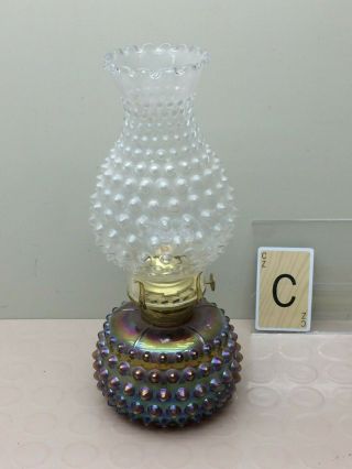 Imperial Hobnail Oil Lamp Vintage Carnival Glass Amethyst Abco