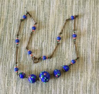 Vintage Czech Royal Blue Wedding Cake Glass Beads Necklace C1930’s