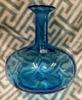 Vintage Blenko Glass Decanter Blue Handmade Vase Carafe Aqua Exc