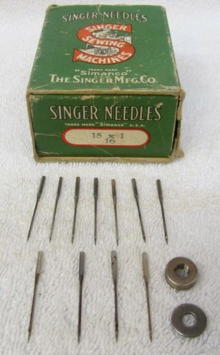 11 Vtg Singer Simanco Style 15 X 1 Size 16 Sewing Machine Needles & Box
