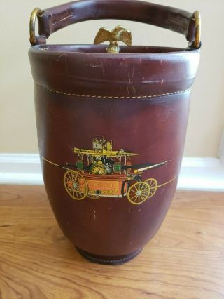 Vintage Loyal Papeete Leather Fire Ice Bucket Fireman Eagle Lid & Handle