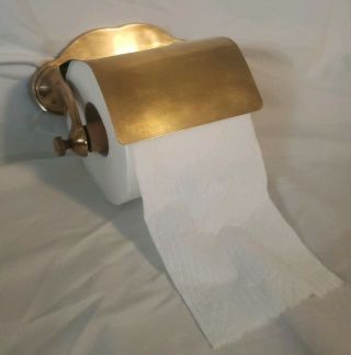 Vintage Solid Brass Toilet Paper Holder W/ Cover Mounted Wall Roll