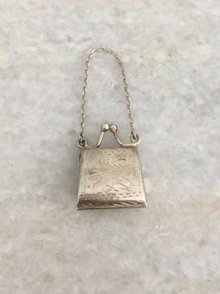 Vintage Sterling Silver Purse Shaped Pill Snuff Box 156 Ve 925 Charm Pendant