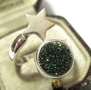 Vintage Jewellery Sterling Silver Signed Rainbow Druzy Spiral Star Ring P 7.  5