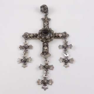 Vintage Sterling Silver Taxco Black Onyx Cross Religious Dangle Pendant Lfa3