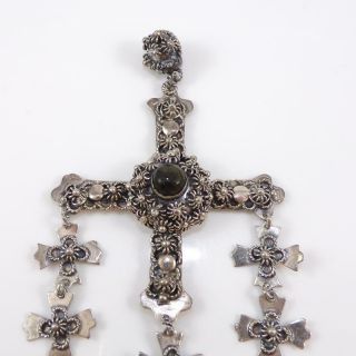 Vintage Sterling Silver Taxco Black Onyx Cross Religious Dangle Pendant LFA3 2