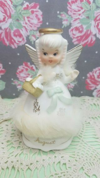 Vintage Napco August Birthday Angel Figurine With Fur Box B74
