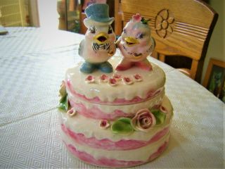 Vintage Norcrest Lefton Ceramic Blue Birds Wedding Cake Wedding Japan Must L@@k