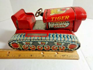 Vintage Tin Litho Friction Powered Tiger Bulldozer Toy By Ko Toys Made In Japan