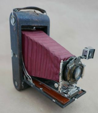 1910 Kodak 3 - A B4 Folding Pocket Camera,  Red Bellows,  Kodak Shutter,  B & Lomb