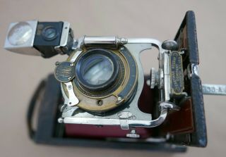 1910 Kodak 3 - A B4 Folding Pocket Camera,  Red Bellows,  Kodak Shutter,  B & Lomb 2