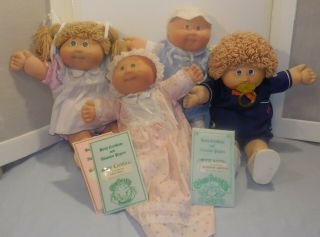 4 Vtg Cabbage Patch Kids Dolls Boy Girl Preemie With Birth Certificate Papers