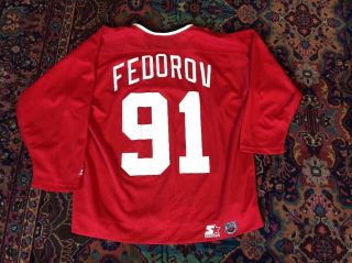 Vintage Starter Detroit Red Wings Sergei Fedorov Hockey Jersey Adult Xl 91