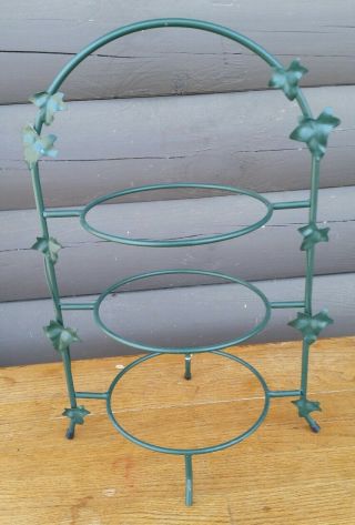 Vintage 3 Tier Green Wrought Iron Plate/pie/cake Stand Holder