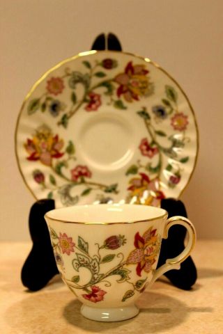 Porcelain Minton Floral Demitasse Cup & Saucer 14k Trim Vintage Made In England