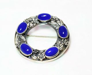 Vintage 1976 Shipton & Co Blue Chalcedony & Sterling Floral Wreath Brooch