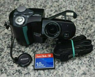 Vtg Nikon Coolpix 4500 4.  0mp Camera W/ Card,  Strap Cleaned