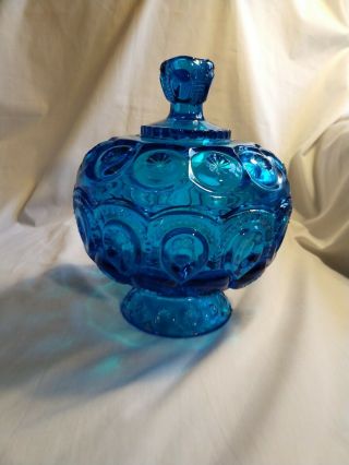 Vintage L.  E.  Smith Moon And Stars Colonial Blue Candy Dish With Lid