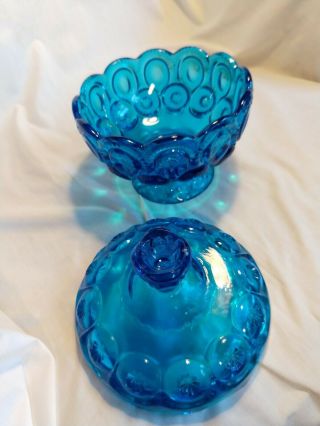 Vintage L.  E.  Smith Moon And Stars Colonial Blue Candy Dish With Lid 2