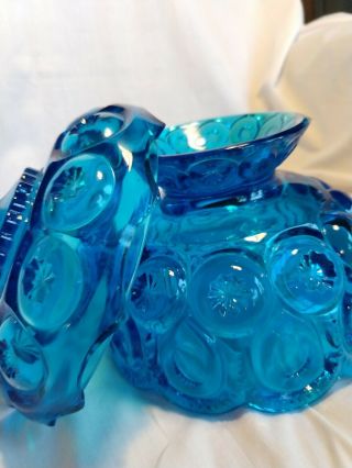 Vintage L.  E.  Smith Moon And Stars Colonial Blue Candy Dish With Lid 5