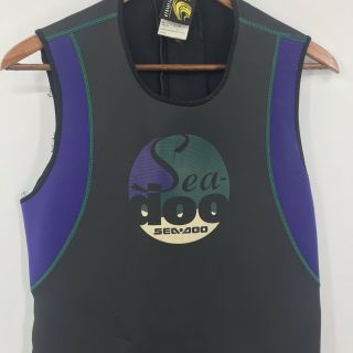 Vtg Sea Doo Sleeveless Shorty Jet Ski Wetsuit Neoprene Black Purple Green Sz L 2