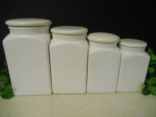 Vintage White Farmhouse Style 4 Pc Kitchen Canister Set Made In Portugal 2