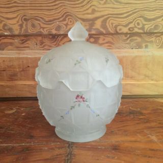 Vintage Westmoreland Satin Glass Covered Candy Dish Hand Painted Flower Garland