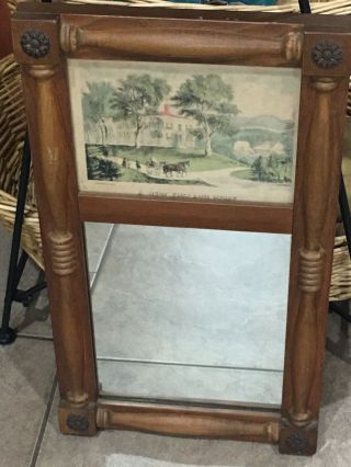 Antique Vintage Framed Mirror With Currier And Ives,  England Home Print
