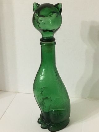 Dabs Vintage Cat Emerald Green Glass Decanter Bottle W Stopper Made In Italy Lg