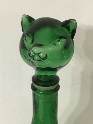 DABS Vintage CAT Emerald Green Glass Decanter Bottle w Stopper Made in Italy LG 2