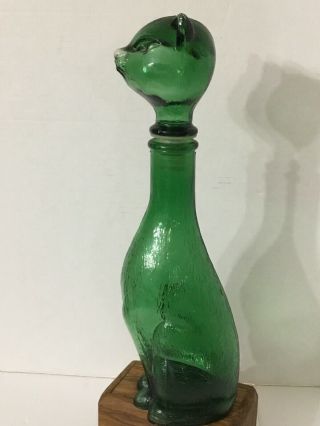DABS Vintage CAT Emerald Green Glass Decanter Bottle w Stopper Made in Italy LG 3