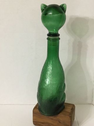 DABS Vintage CAT Emerald Green Glass Decanter Bottle w Stopper Made in Italy LG 4