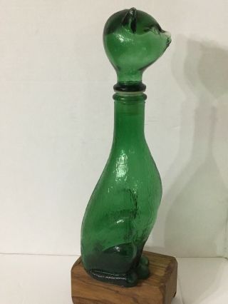 DABS Vintage CAT Emerald Green Glass Decanter Bottle w Stopper Made in Italy LG 5