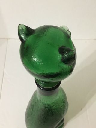 DABS Vintage CAT Emerald Green Glass Decanter Bottle w Stopper Made in Italy LG 6