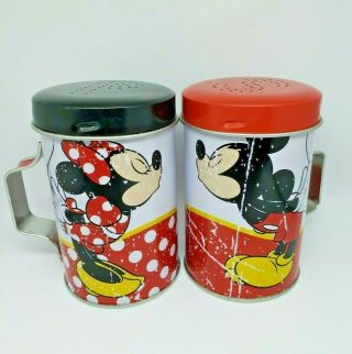 Vintage Disney Mickey & Minnie Mouse Salt And Pepper Shakers Red & Black Metal